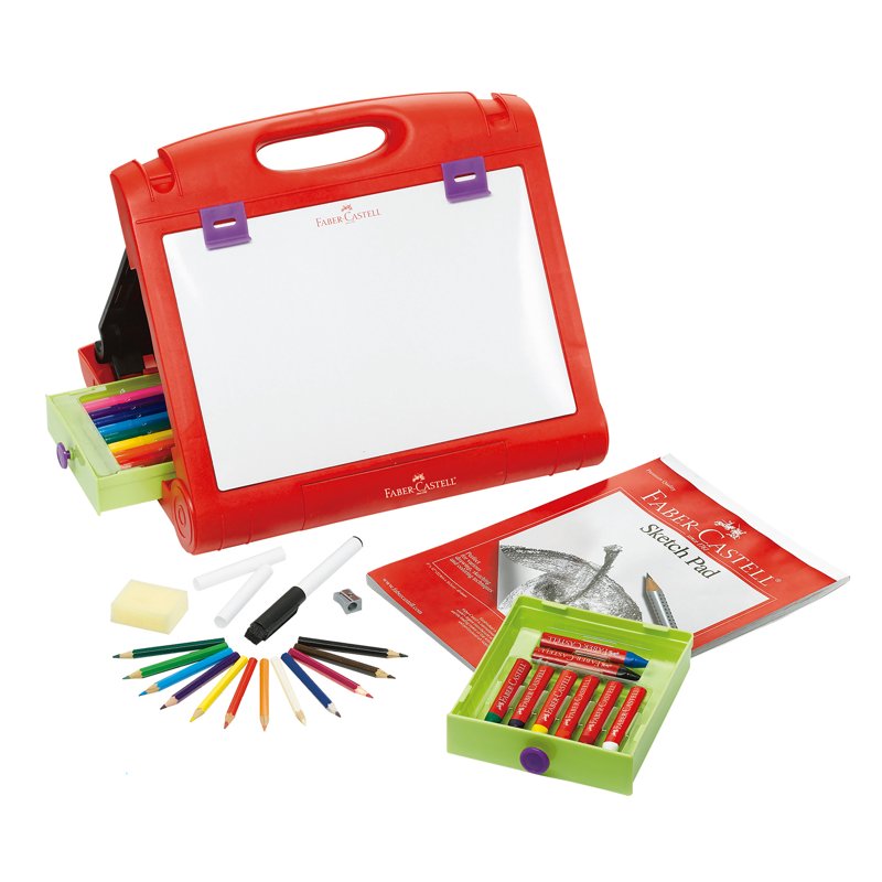 Kids Travel Art Easel Set with 37 Art Supplies - Drawing, Whiteboard & Chalkboard