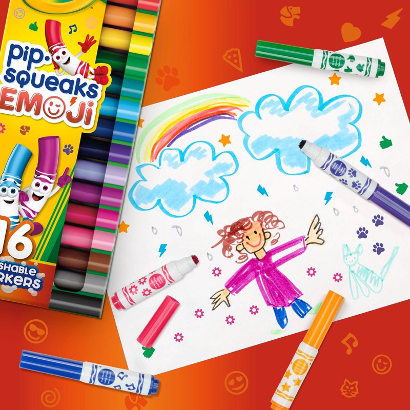 Emoji Stamp Washable Markers Set - 16 Vibrant Colors for Kids & Crafts