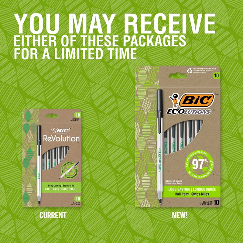 Ballpoint Pen Black 1mm Medium Point Recycled Plastic Long Lasting