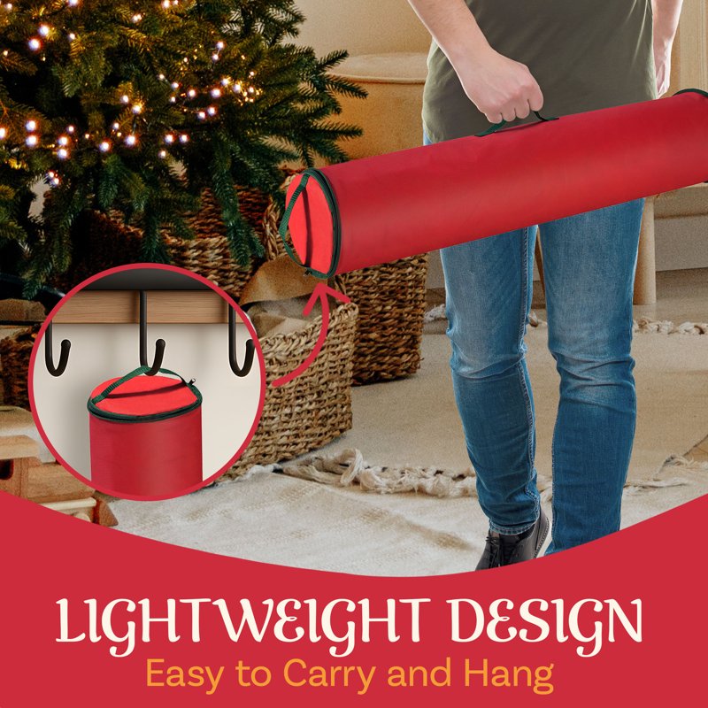 40-Inch Wrapping Paper Storage Bag 2-Pack – Holds Up to 50 Rolls, Red & Green
