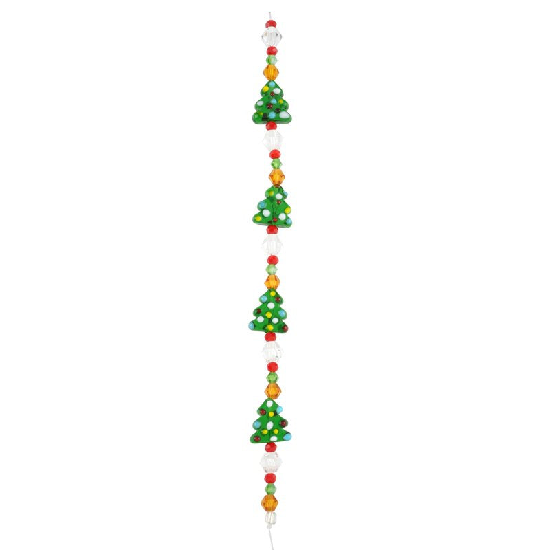 Christmas Tree Lampwork Glass Bead Mix for Jewelry & Holiday Crafts - 12 Pack