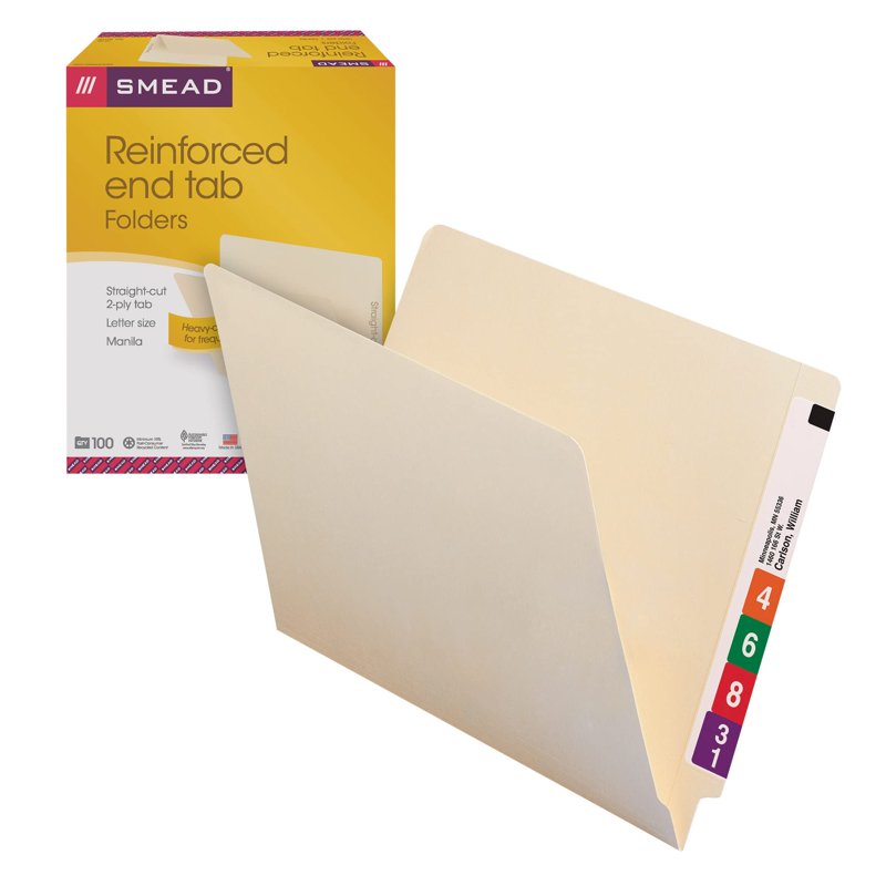 Letter Size End Tab File Folders - Heavyweight Manila, 100-Pack