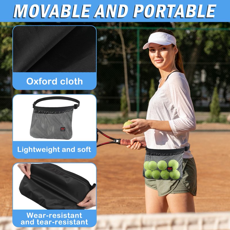 Tennis Ball Holder Waist Bag for 8-10 Balls, Adjustable Pouch - 2 Pack