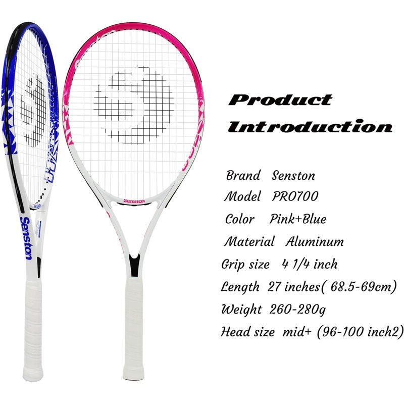 Adult Tennis Racket Set with 2 27-Inch Racquets, Balls, Grips & Dampers