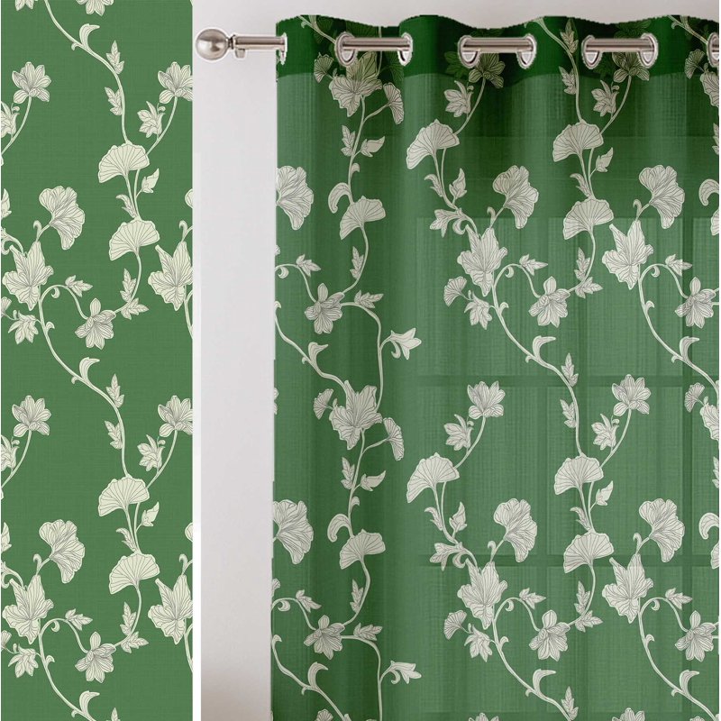 Sheer Floral Vine Window Curtains Set of 2 Light Filtering Georgette Panels