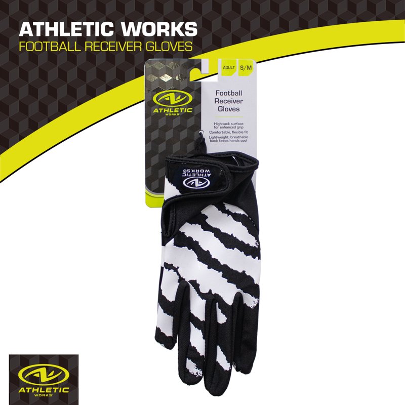 Football Receiver Gloves with Silicone Grip - Adult Small/Medium, Black