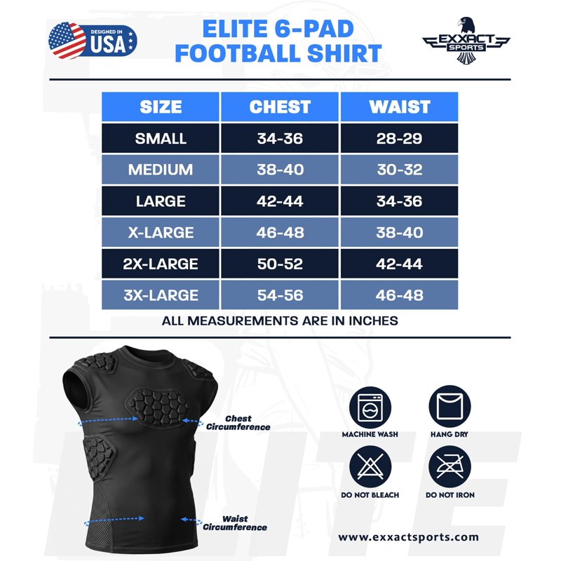 Adult Padded Football Shirt with Chest, Shoulder, Ribs & Spine Protection - Compression, Breathable & Flexible