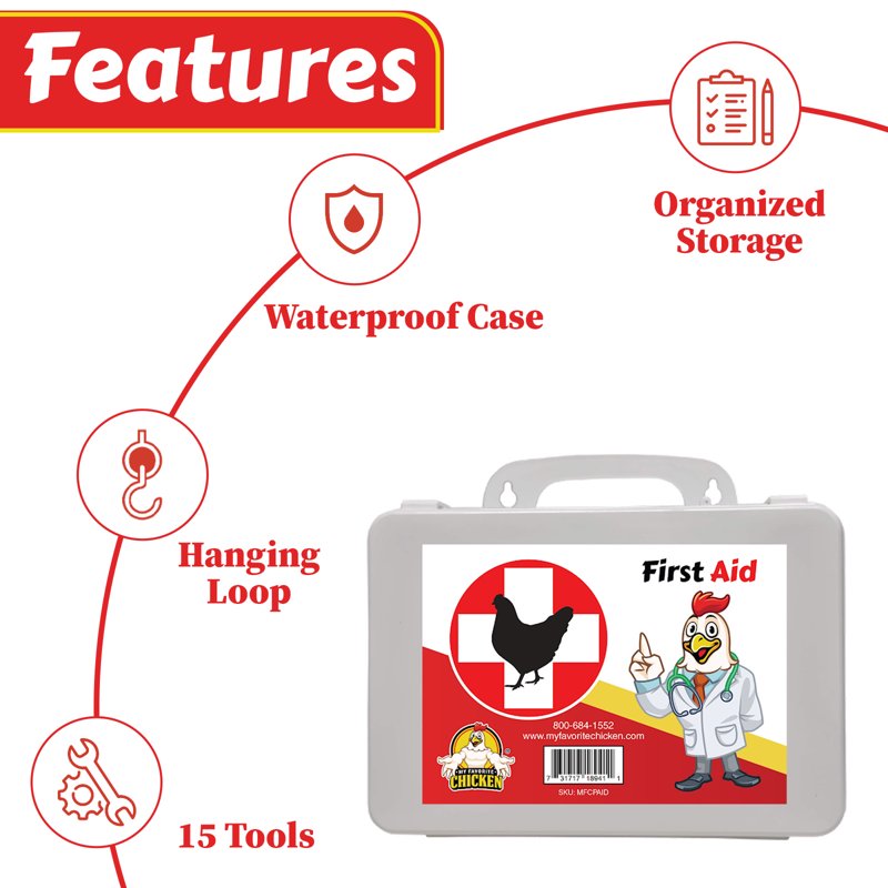 Poultry First Aid Kit for Backyard Chickens with Medical Supplies - Waterproof Case