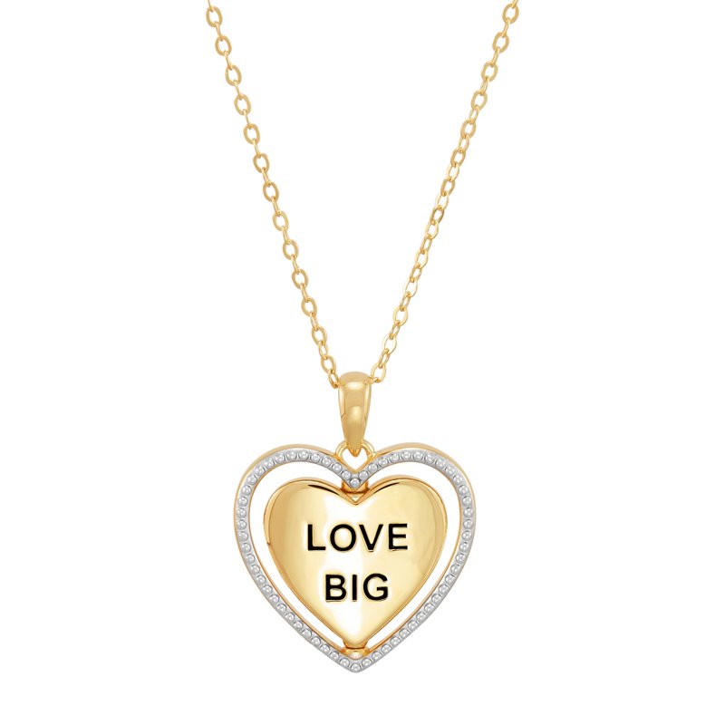 Sterling Silver 14K Gold Plated Reversible Heart Pendant Necklace, 20 Inch Chain