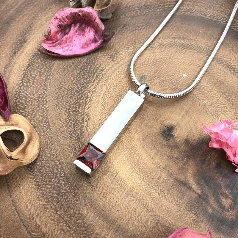 Memorial Cremation Necklace with Birthstone Pendant - Water-Resistant Urn Jewelry