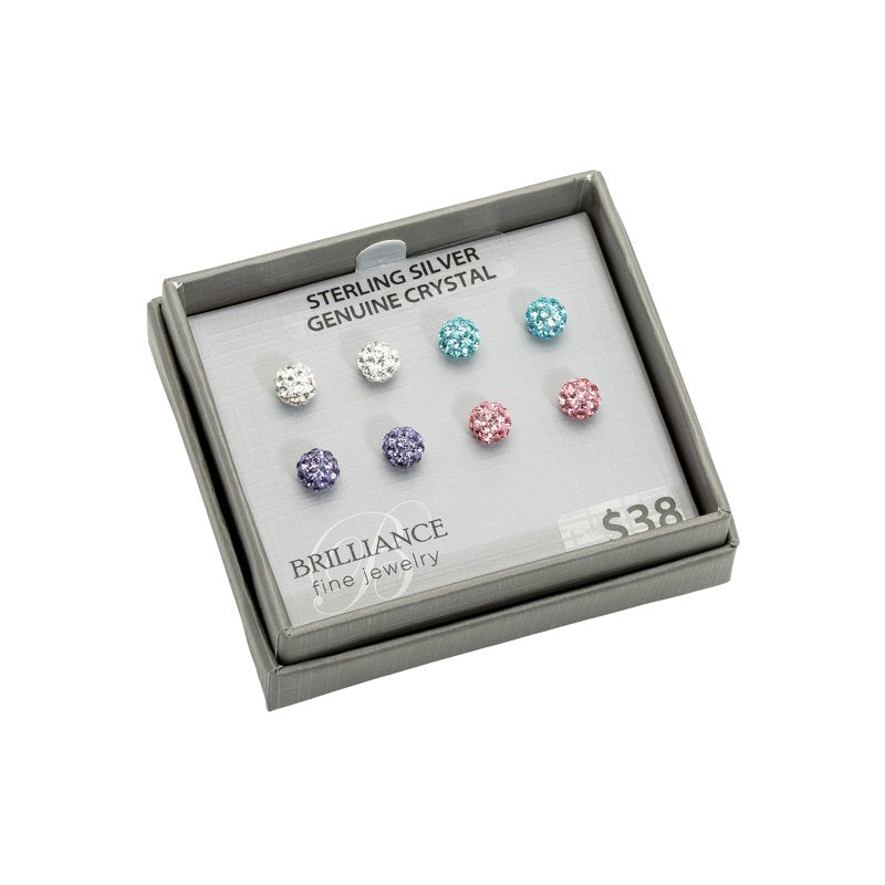 Sterling Silver Multi Crystal Ball Earring Set - 4 Pairs Women’s Jewelry