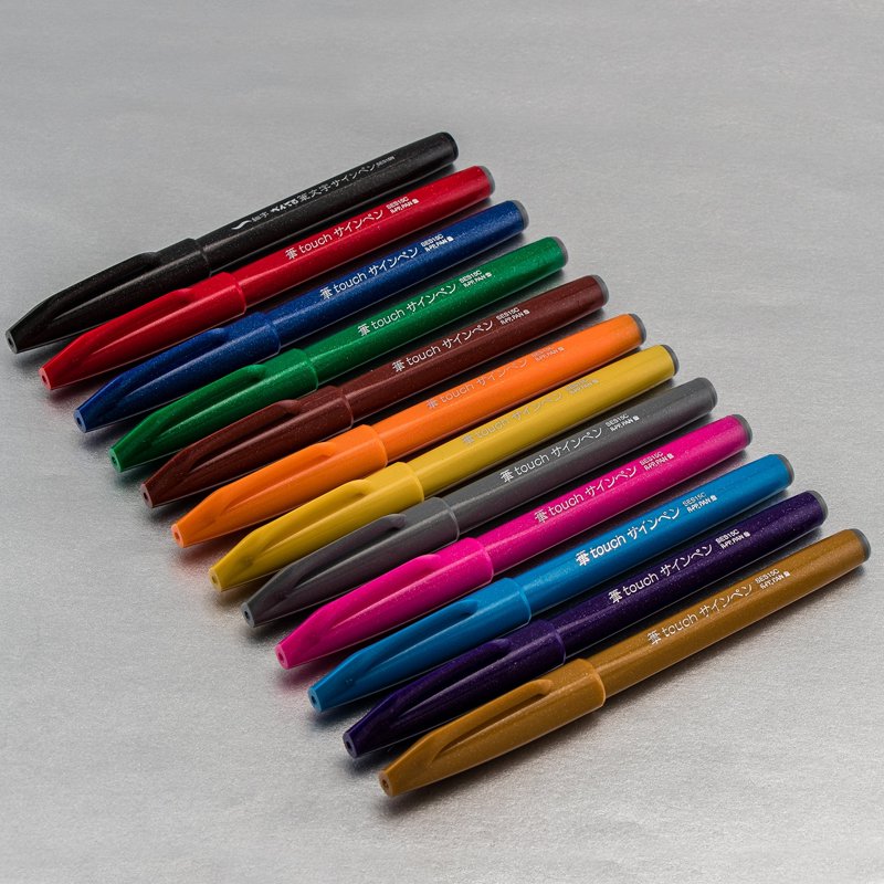 Pentel Sign Pen Brush Tip Set - 12 Vibrant Water-Based Markers for Calligraphy and Art
