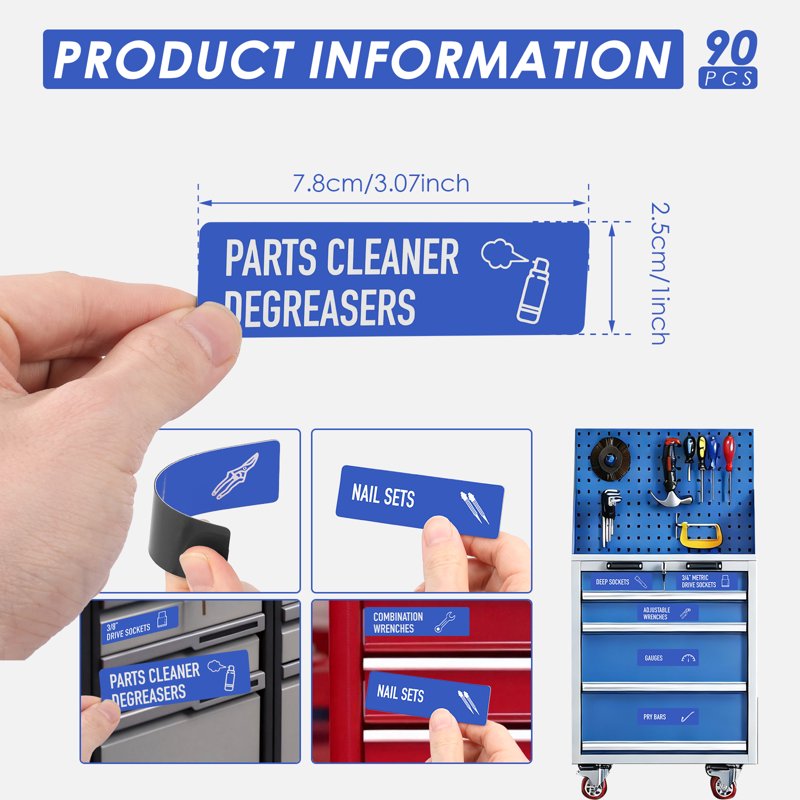 Magnetic Toolbox Labels 90 Pcs - Tool Chest Organization for Garage & Workshop