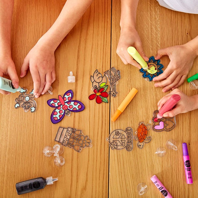 Kids Window Art Craft Set with Paint, Clings & Suction Cups - Creative Activity