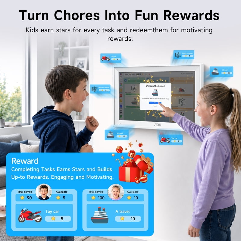 Smart Wall Calendar with Touchscreen Display - Family Organizer & Chore Chart