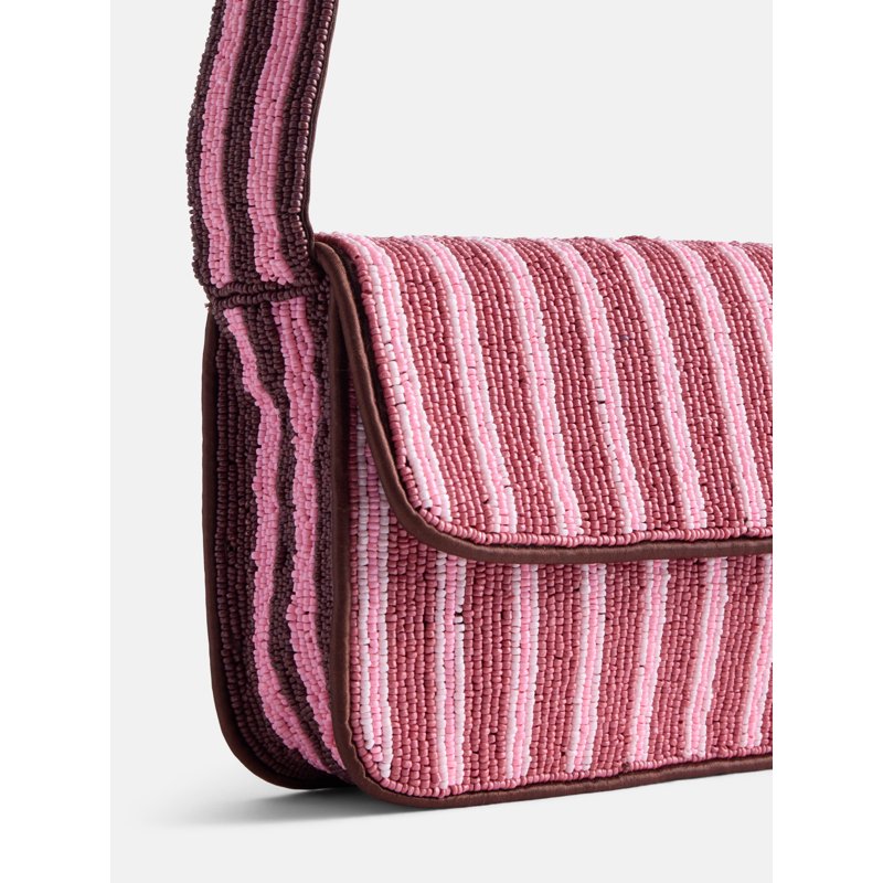 Beaded Striped Shoulder Bag for Women - Pink, Blue, Multi, Maroon