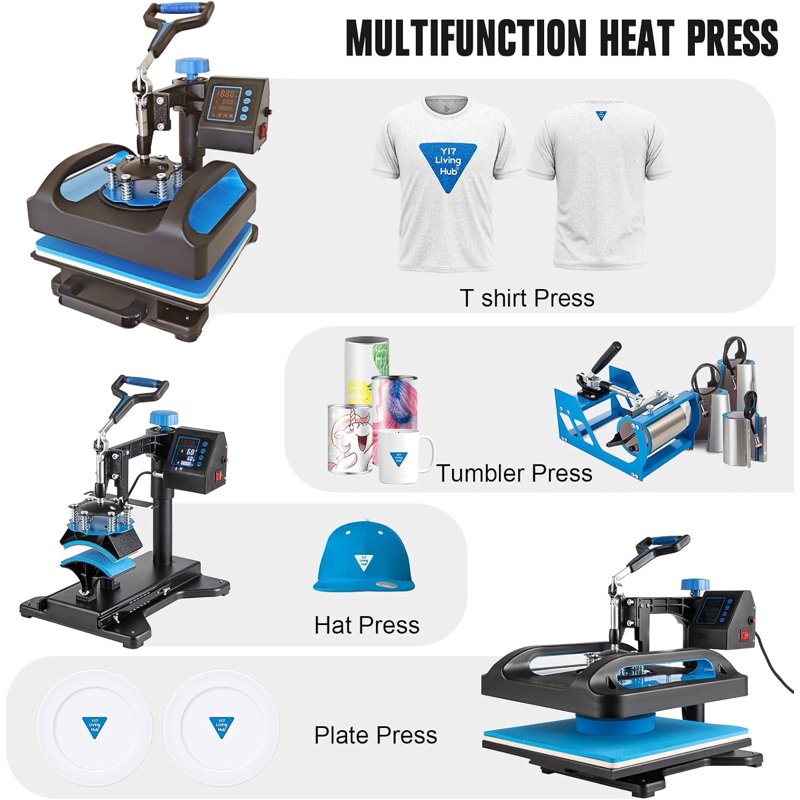 8-in-1 Heat Press Machine 12x10 Inch for T-Shirts Mugs Hats Plates DIY Transfer