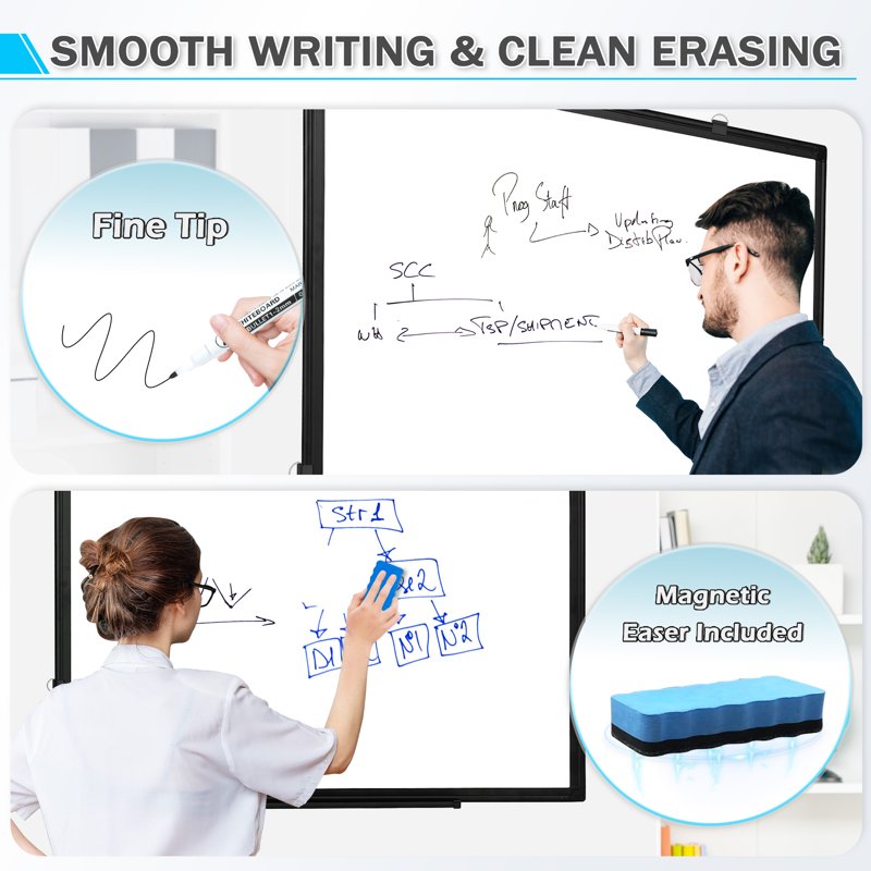 Magnetic Double-Sided Whiteboard 24x18 Inch for Office Home Classroom