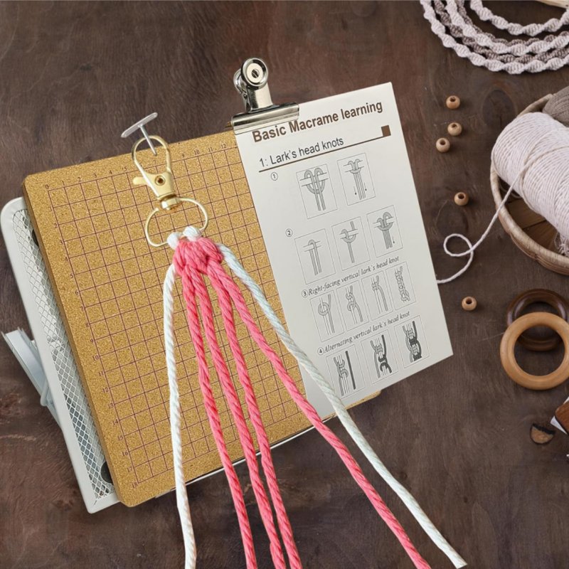 Macrame Board Set with Adjustable Holder, T Pins & Supplies for Knotting & Bracelet Making - 7x7 inch