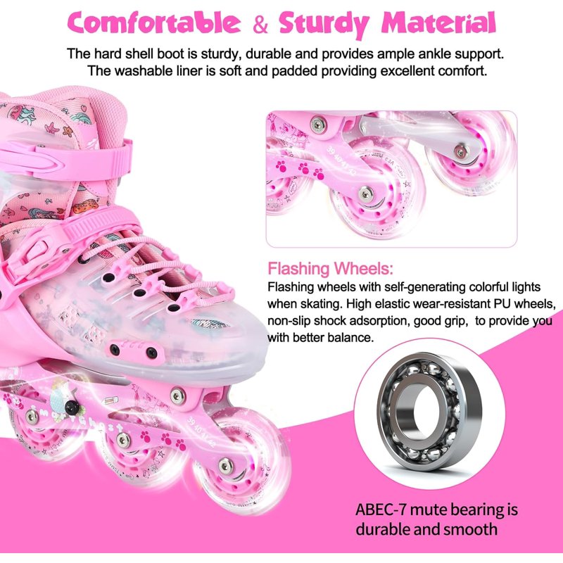 Kids Adjustable Inline Skates with Light-Up Wheels & Protective Gear Set