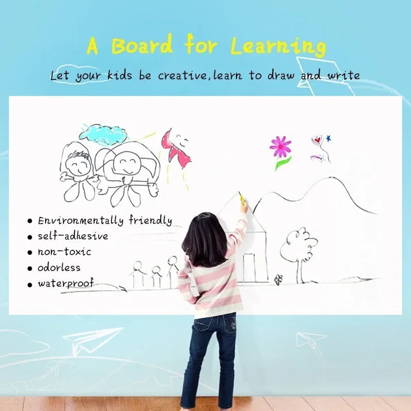 Self-Adhesive Whiteboard Wall Decal Sticker 17.7 x 78.7 Inches Dry Erase Message Board for Home Office