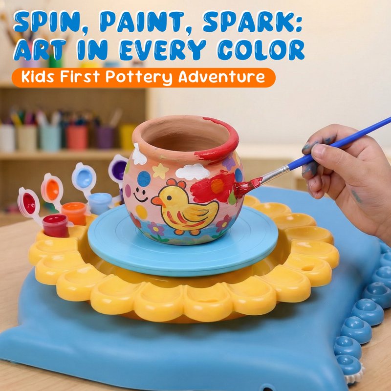 Kids Pottery Wheel Kit with Clay, Tools & Colors - Arts & Crafts