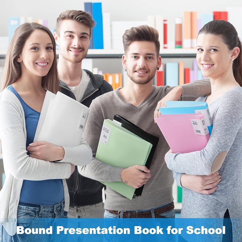 4-Pack A4 Plastic Presentation Binders with 40 Clear Sheet Protectors, Waterproof File Folders, Multi-Color Office Organizer