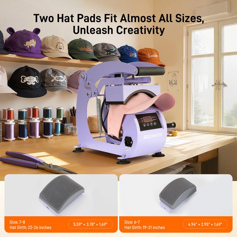 Manual Hat Heat Press Machine with Interchangeable Platens for Caps T-Shirts Sublimation