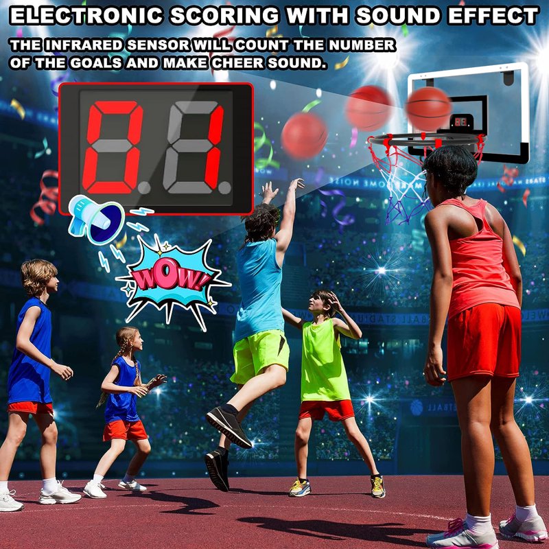Indoor Kids Basketball Hoop with Electronic Scoreboard - Wall-Mounted Mini Toy Set