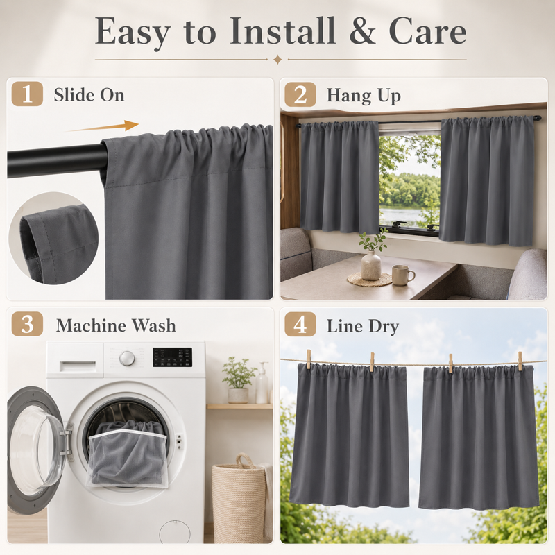 RV Blackout Short Curtain Panels - Noise & Light Blocking for Caravans & Jets