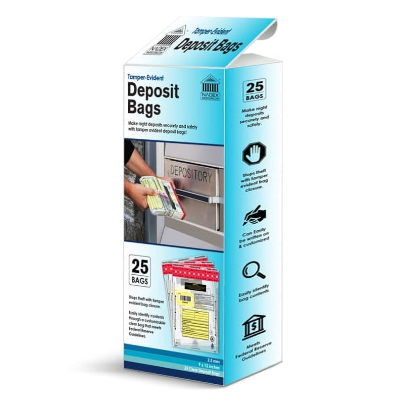 Tamper-Evident Deposit Bags 9x12 Clear Pack of 25 Money Handling Security Bags