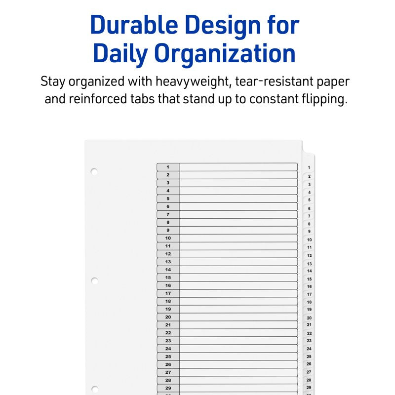 Office Binder Dividers with Tabs - 31 Sections, Reinforced, Printable, 2 Pack