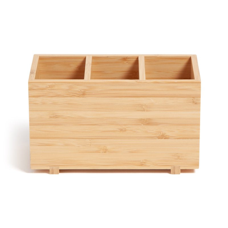 Bamboo Desktop Organizer for Office Supplies - 3 Compartments, Zen Design