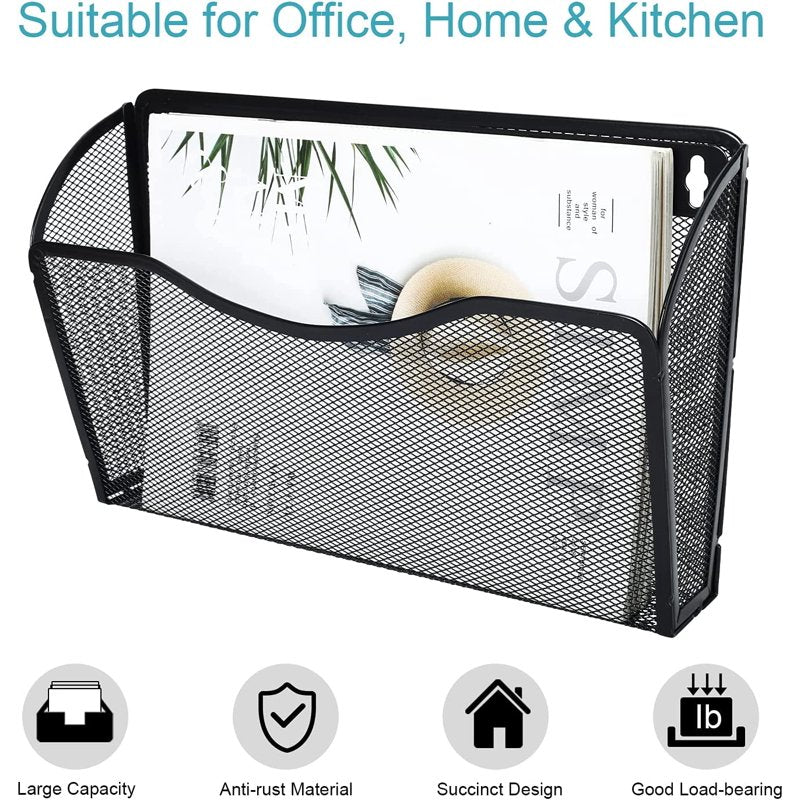 Wall File Organizer 3-Pack Metal Mesh Letter Pockets for Office & Home