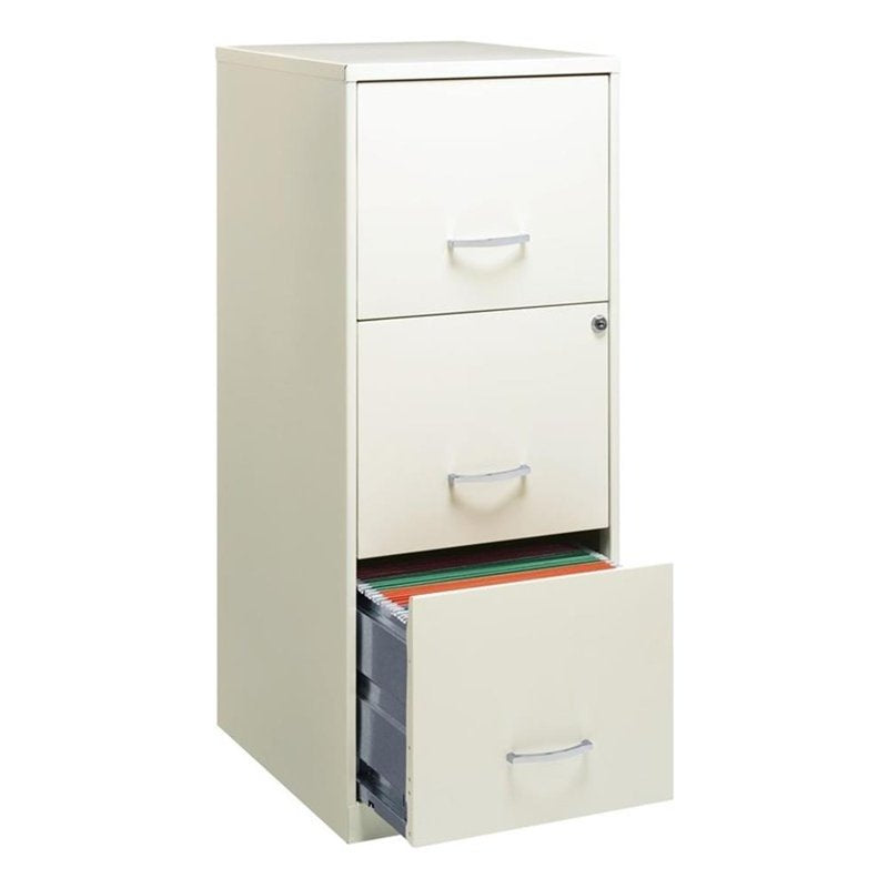 Vertical File Cabinet 3 Drawers Steel Office Storage in Pearl White