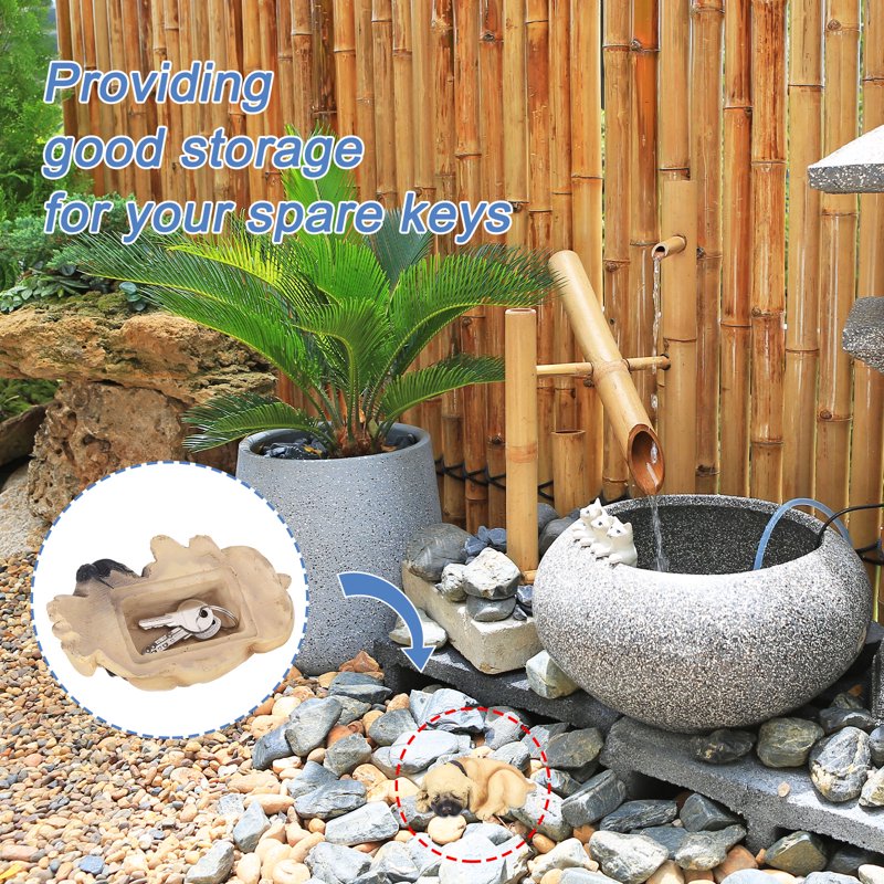 Outdoor Waterproof Key Hider Box - Faux Dog Design for Garden & Patio, Beige
