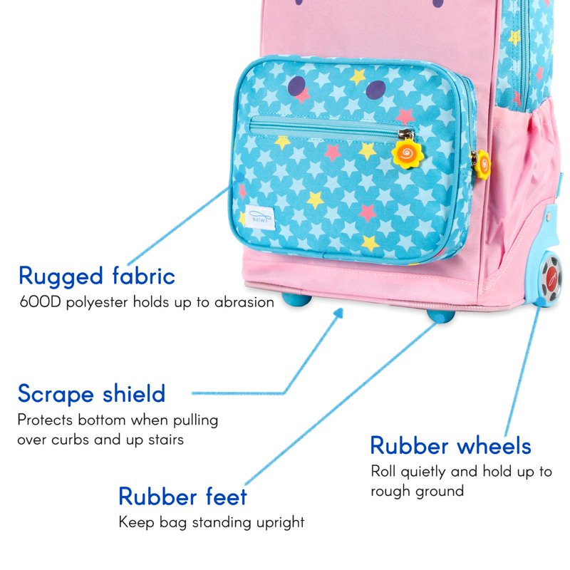 Kids Rolling Backpack with Convertible Shoulder Straps and Large Main Compartment