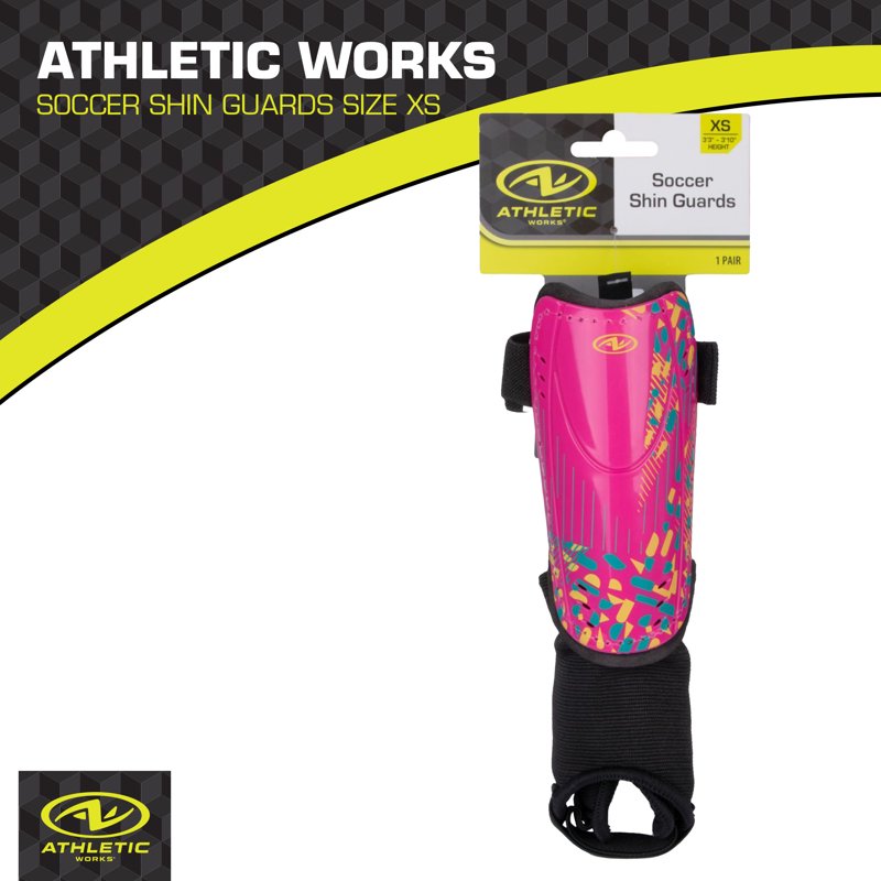 Athletic Works XS Kids Soccer Shin Guards - Pink/Black, PP Shell, Adjustable