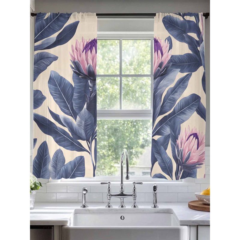 Blue Pink Purple Floral Sheer Curtains Set 52x72 Inches - Multiple Sizes
