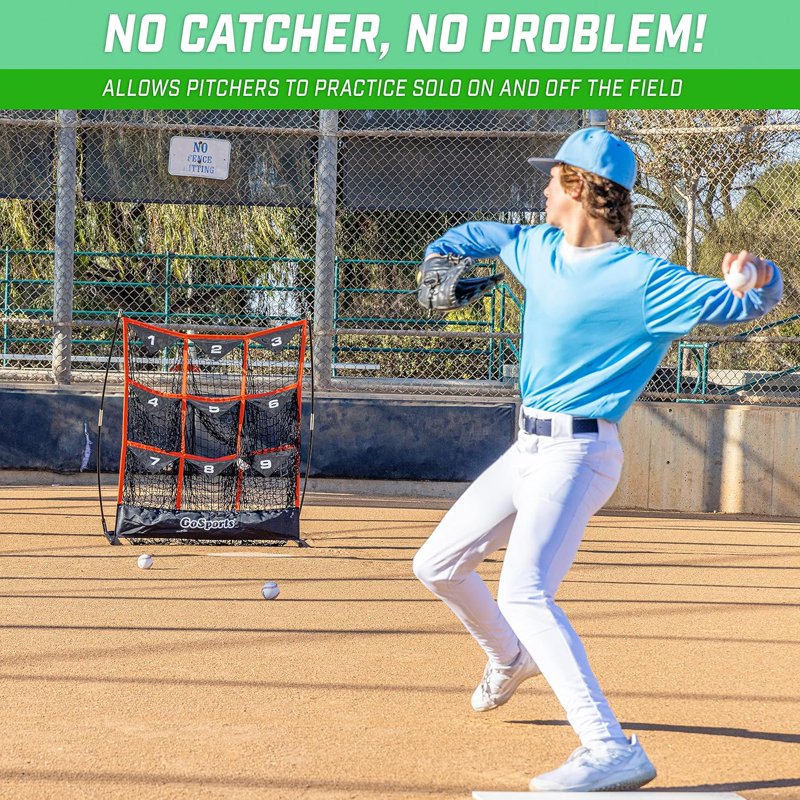 Baseball & Softball Pitching Target Net - 9 Pocket Strike Zone Practice Aid, 49x30 Inches