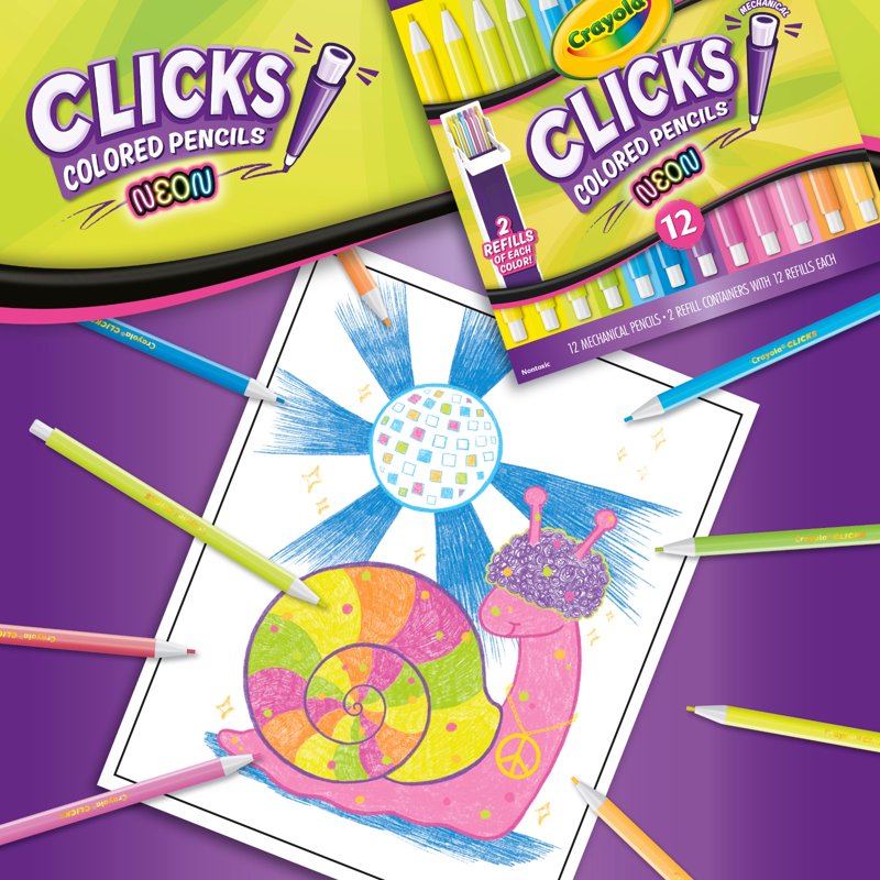 Crayola Clicks Neon Retractable Color Pencils - 12 Pencils, Neon Set