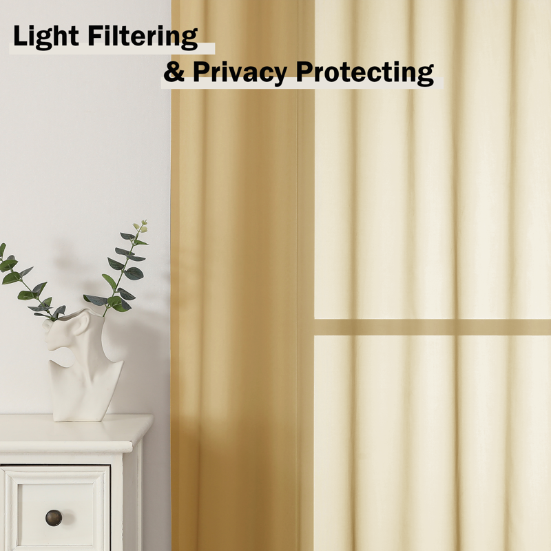 59x63 Inch Gold Sheer Curtain Panel - Extra Wide Light Filtering Voile Drapes, 2 Pack (Variation: 59x63-2PCS, Gold)