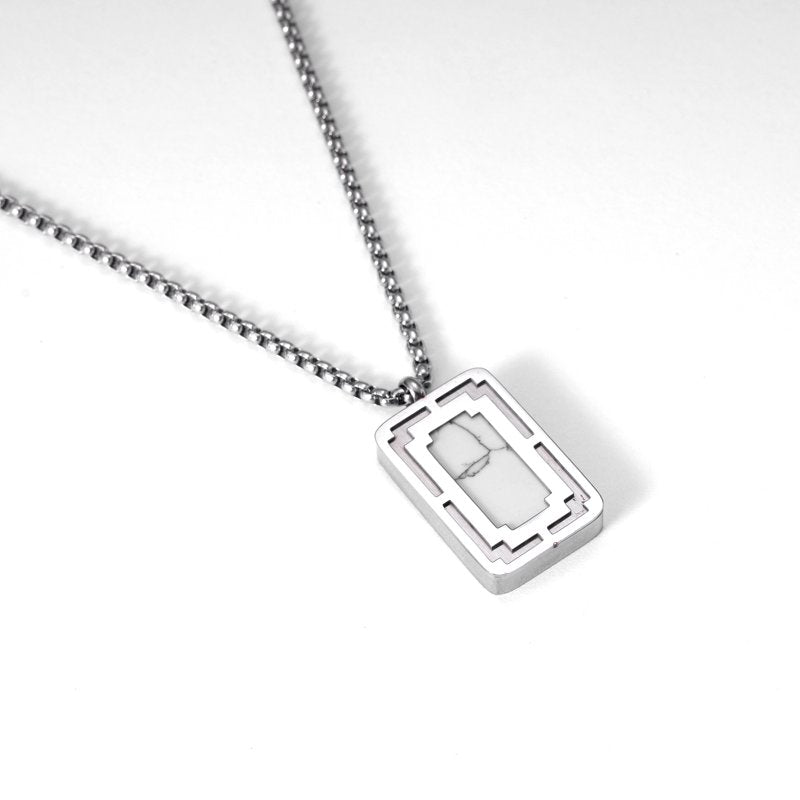 Men's White Marble Pendant Necklace Stainless Steel Jewelry