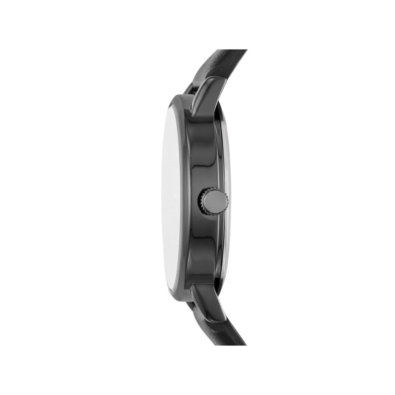 Women's Gunmetal Crystal Accent Watch - Faux Leather Strap, 34MM