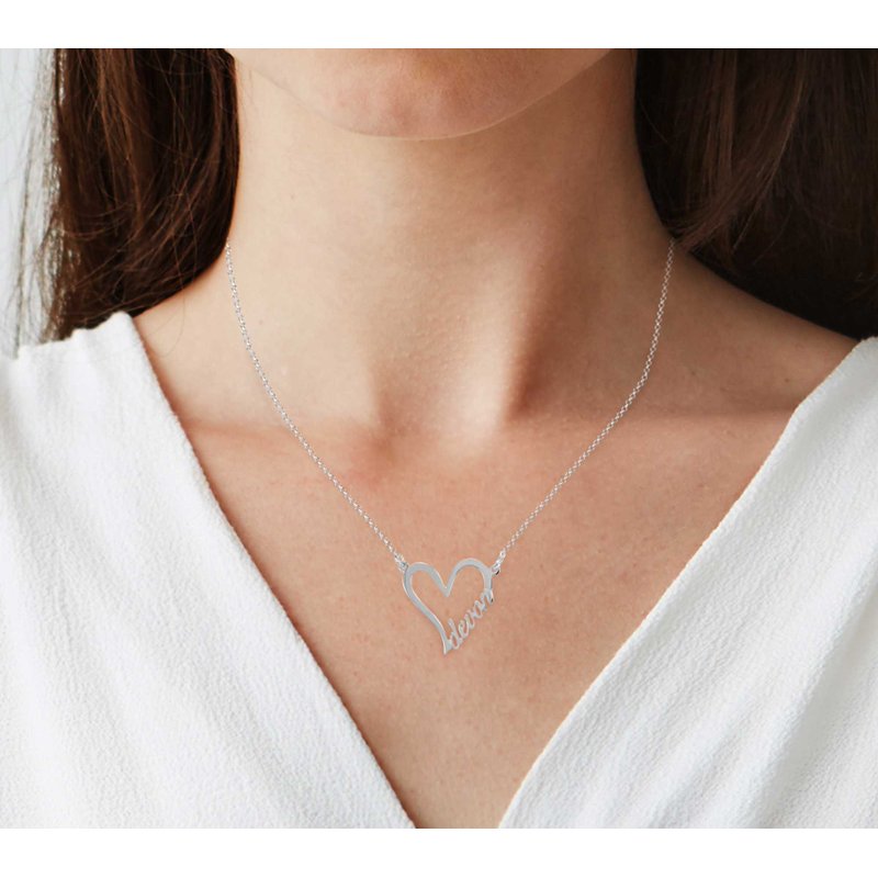 Personalized Sterling Silver Heart Name Necklace - Custom Up to 8 Letters Gift