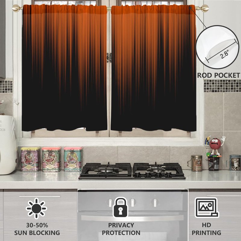 Modern Orange and Black Window Curtains for Kitchen Bedroom Living Room - 1 Pair, 27.5x39 Inches