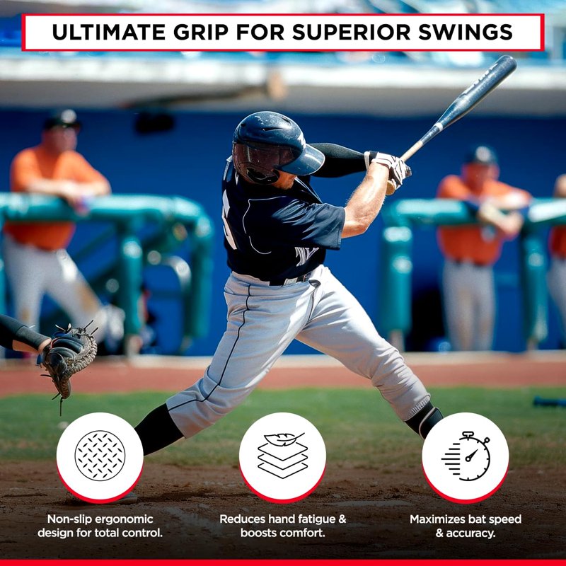 Softball Bat Taper Grip - Larger, Durable, Control & Comfort - Red/White