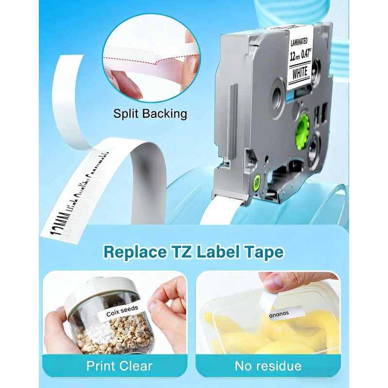 Label Maker Tape Replacement for Brother P Touch TZe231 12mm Laminated White