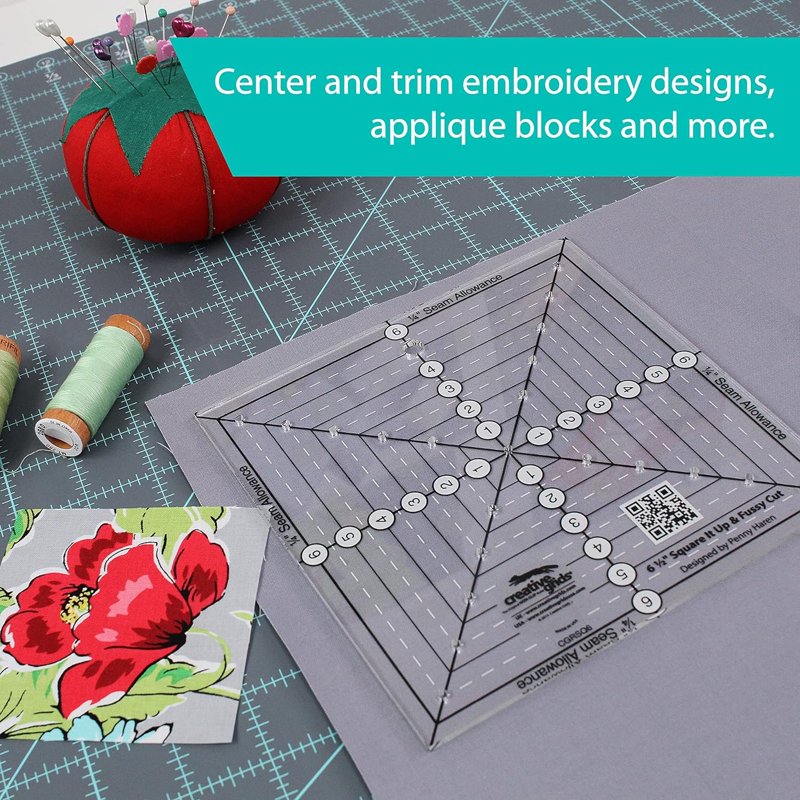 9-1/2 Inch Quilting Square Ruler for Fussy Cutting & Block Alignment