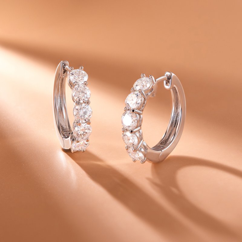 Moissanite Hoop Earrings in Rhodium Plated Sterling Silver - Elegant Jewelry Gift